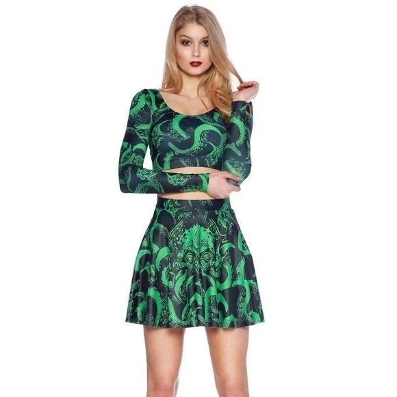 Blackmilk Tops - Blackmilk Cthulhu Long Sleeve Crop Top